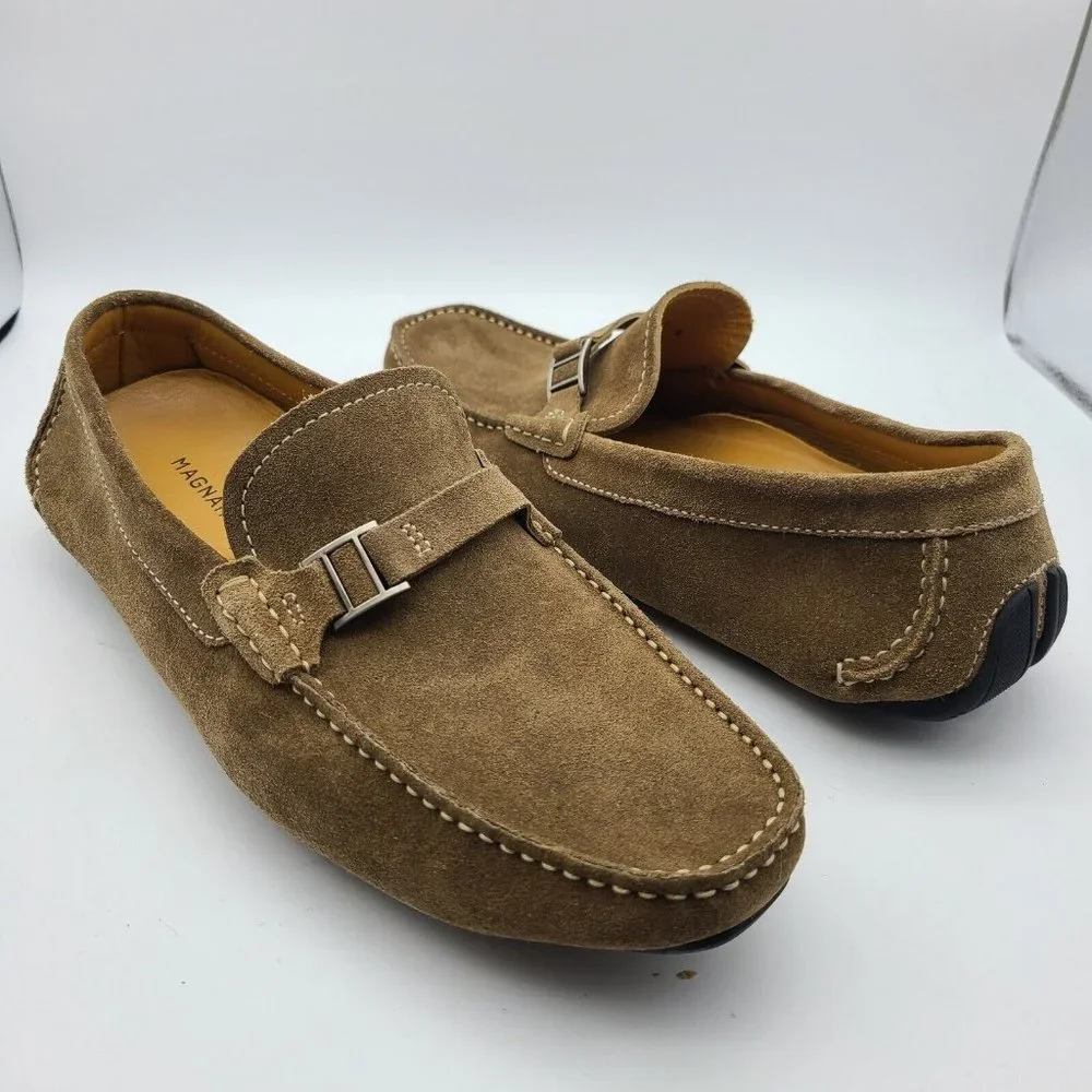 Magnanni Men's tan Suede Driving Loafers Size 8 41 removable  insole New